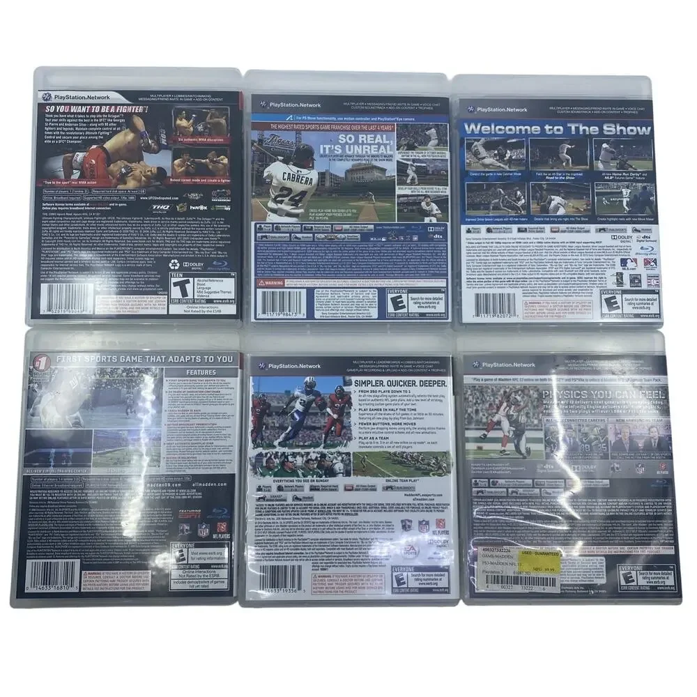 PS3 Lot of 6 Games Madden NFL 09 11 13 MLB The Show 10 13 UFC 2009 Undisputed